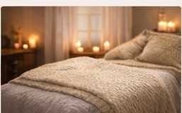 Warm, peaceful treatment room prepared for a healing session